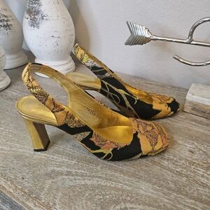 DRIES VAN NOTEN Jacquard Slingback Pumps Heels Gold Sz 37